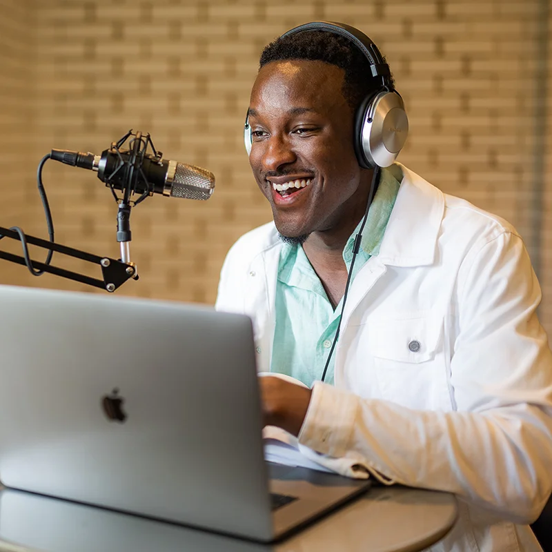 Radio personality in recording studio