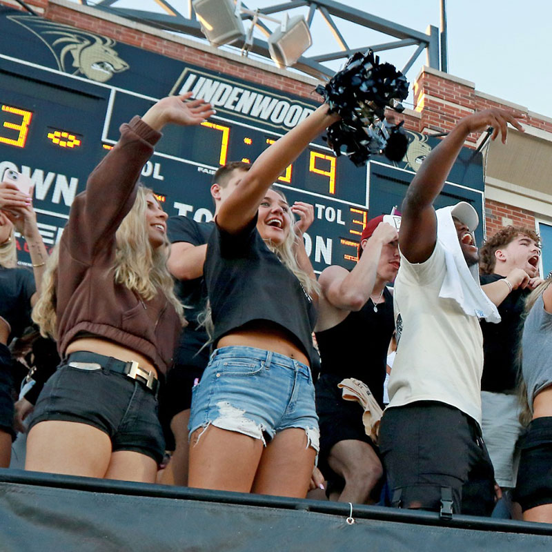 Lindenwood University students cheering at game