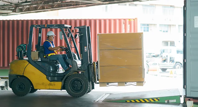 Forklift carrying cargo