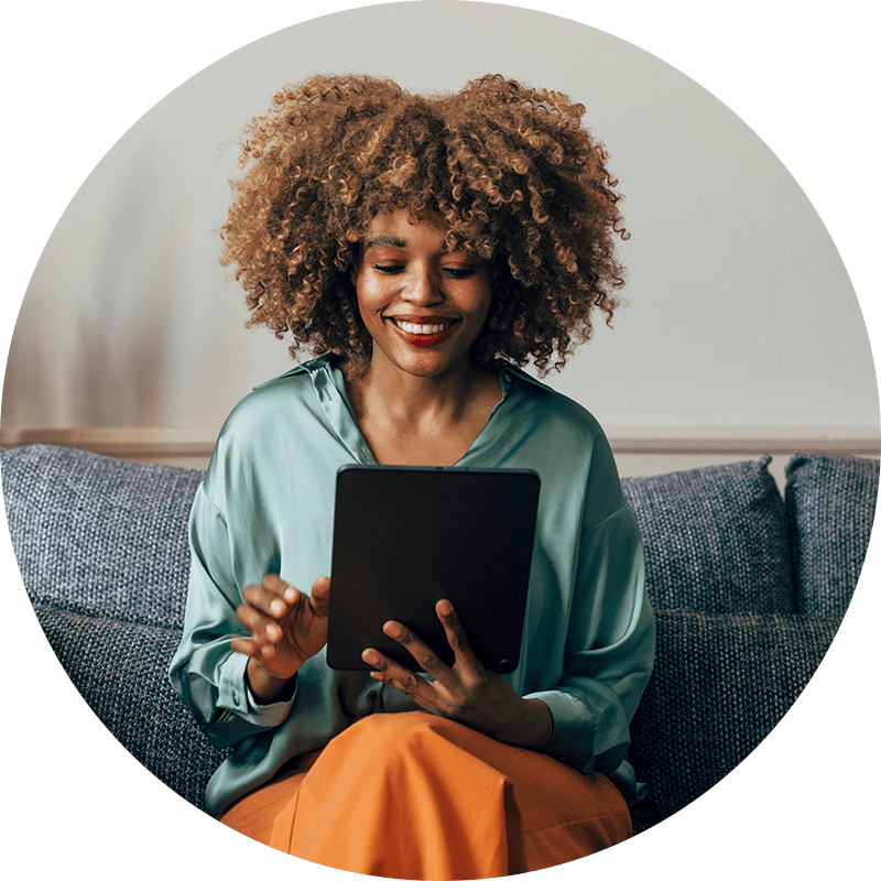 A woman using her tablet