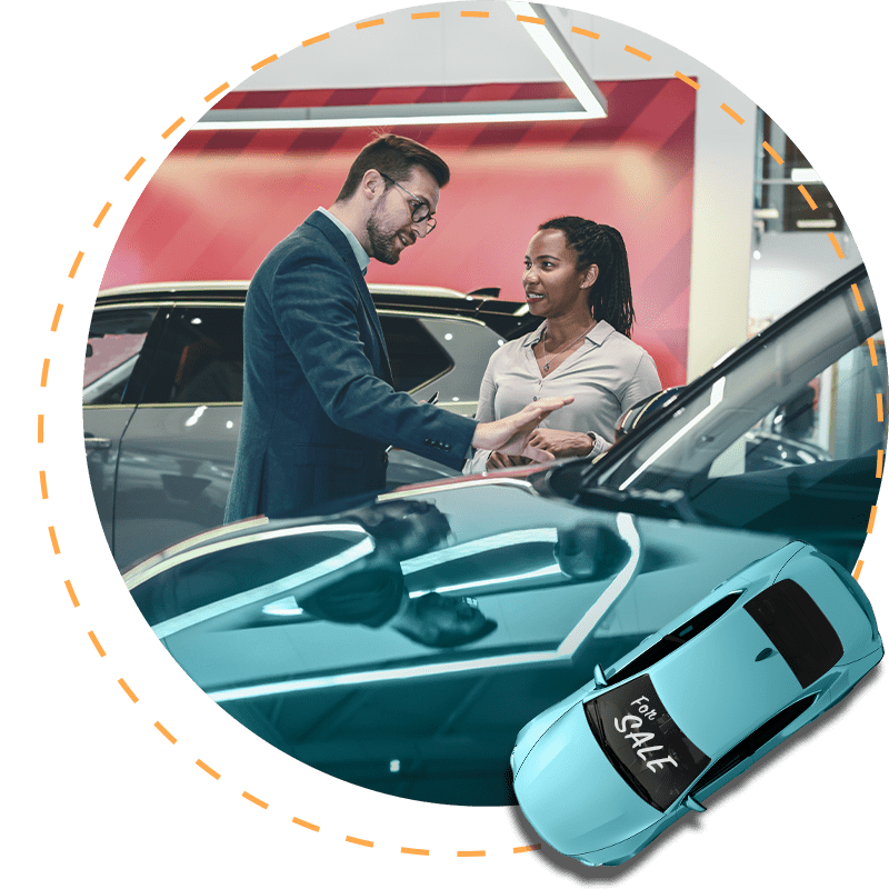 A dealer showing a car to a customer