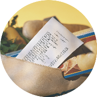 A receipt sticking out of a grocery bag